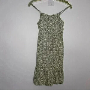 Old Navy Kids Sleeveless Summer Dress, Size 10/12 Grn&Wht Pattern Side Pockets